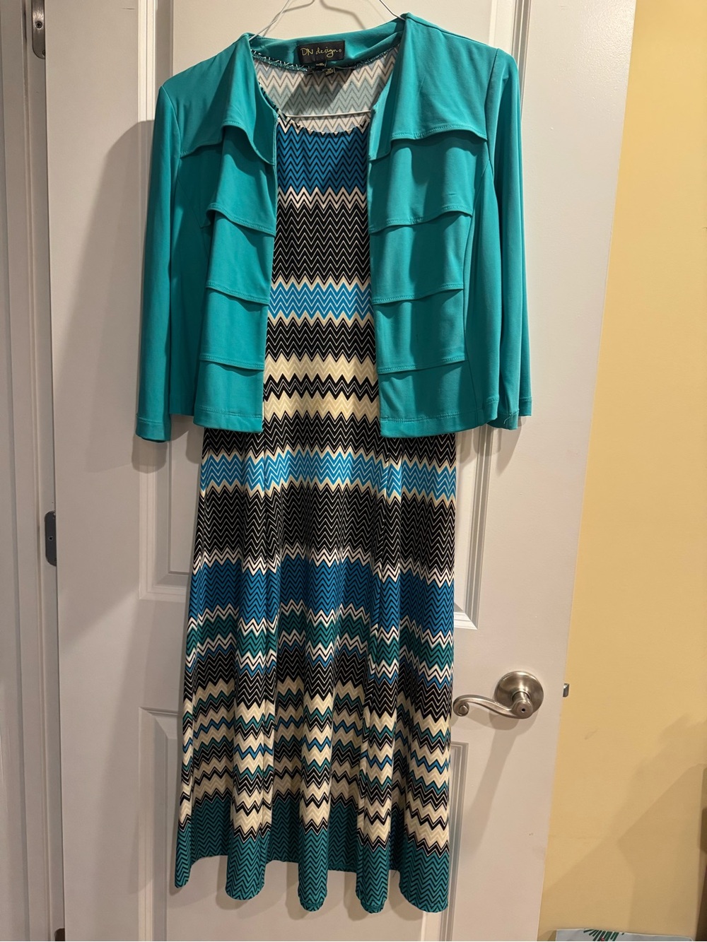 Teal & Blue Chevron Maxi Dress with Teal Jacket